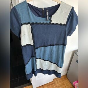 Design Lab Blue Faux Suede Patchwork Mini Dress Sz M